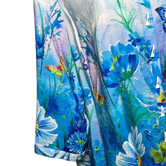 Ali Miles Plus Size 2X Artsy Colorful Butterfly Print Aqua Button Up Tunic Top - Picture 5 of 10